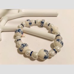 Armbnd - Bl/Hvide Longlife Perler &amp; Forslvet Perler