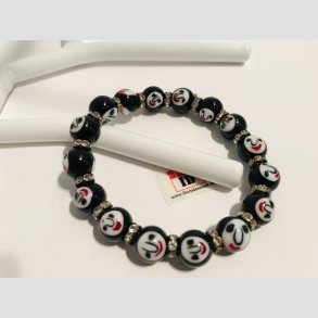 Ansigt Glas Armbnd - Sort Mix Face - Glas Diamant Mellemperler