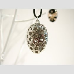 Masker - Ansigt / Mask Smykke Halskde - Forgylt/Sort Lderrem - 25cm