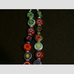 Glasperle Halskde - Flade Millefiori Glas Perler - Kombineret Farver