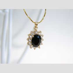 Forgyldt Halskde Med Glasdiamant Smykke - 23cm