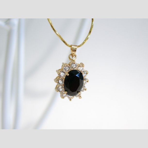 Forgyldt Halskde Med Glasdiamant Smykke - 23cm Sort