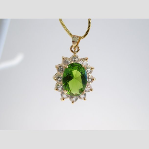 Forgyldt Halskde Med Glasdiamant Smykke - 23cm Gr&oslash;n