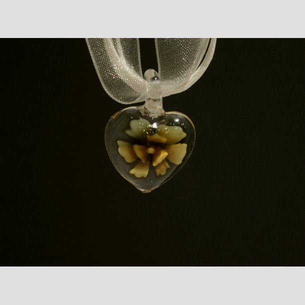 Halskde - Glas Blomst i Klar Hjerte - 26cm Brun