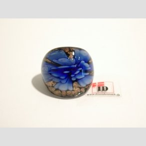 Glas Ring - Med Blomst Og Guld - Bl