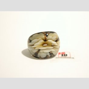 Glas Ring - Med Blomst Og Guld - Brun