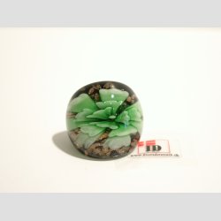 Glas Ring - Med Blomst Og Guld - Grn