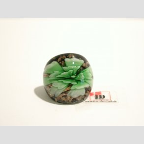 Glas Ring - Med Blomst Og Guld - Grn