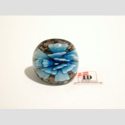 Glas Ring - Med Blomst Og Guld - Lysebl