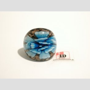 Glas Ring - Med Blomst Og Guld - Lysebl