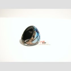 Glas Ring - Med Blomst Og Guld - Lysebl