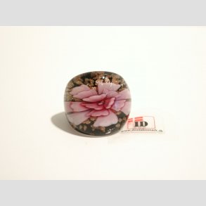 Glas Ring - Med Blomst Og Guld - Lyserd