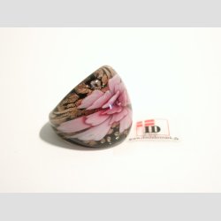 Glas Ring - Med Blomst Og Guld - Lyserd