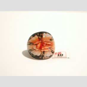 Glas Ring - Med Blomst Og Guld - Orange