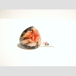 Glas Ring - Med Blomst Og Guld - Orange