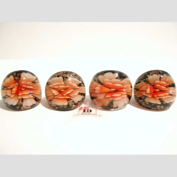 Glas Ring - Med Blomst Og Guld - Orange 1 S&aelig;t