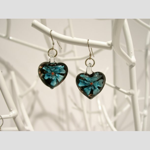 Glas reringe - 1 set Blomster i Glas Hjerte - 2cm Lysebl&aring;