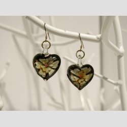 Glas reringe - 1 set Blomster i Glas Hjerte - 2cm