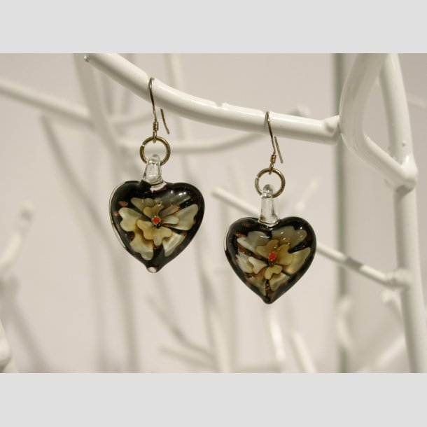 Glas reringe - 1 set Blomster i Glas Hjerte - 2cm Brun