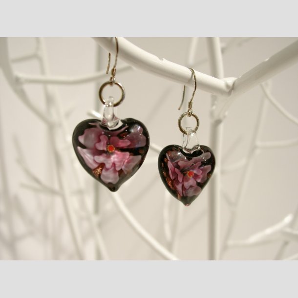 Glas reringe - 1 set Blomster i Glas Hjerte - 2cm Lyser&oslash;d