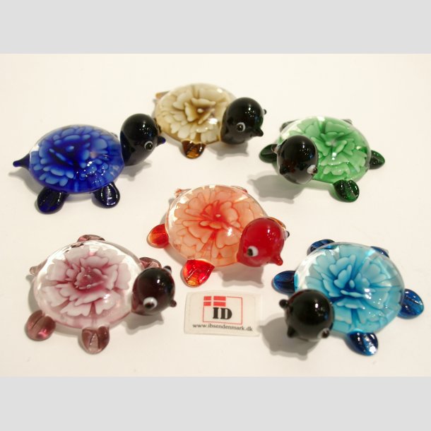 Glasfigurer - Glas Skildpadde med Blomst - 5cm