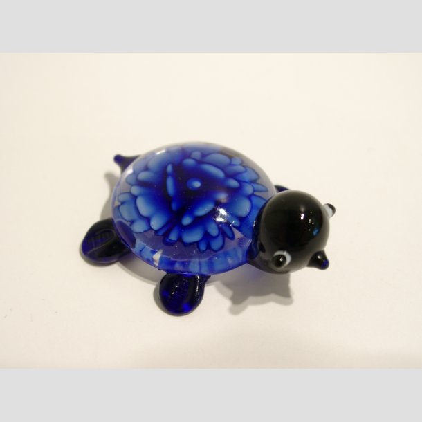 Glasfigurer - Glas Skildpadde med Blomst - 5cm Bl&aring;