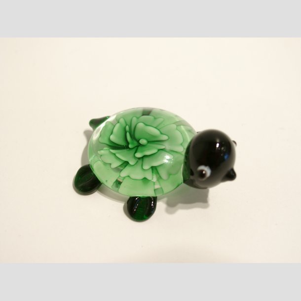 Glasfigurer - Glas Skildpadde med Blomst - 5cm Gr&oslash;n
