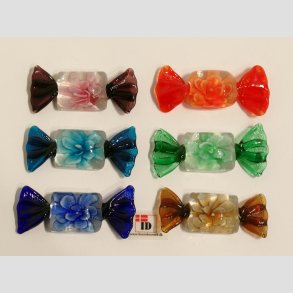 Glas Karamel Bolsjer - Med Blomster - 1 Pakke Med 6 Farver - 5cm