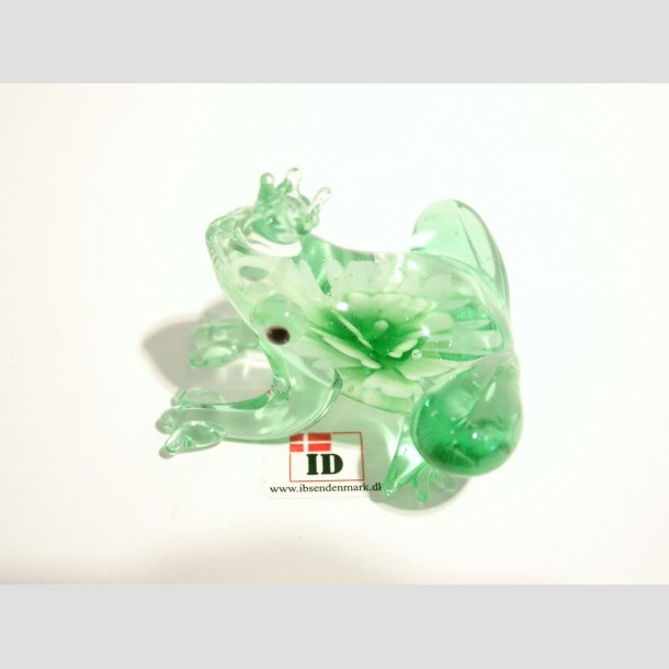 Glasdyr - Glas Fr Med Blomst &amp; Krone - 5cm Lysegr&oslash;n