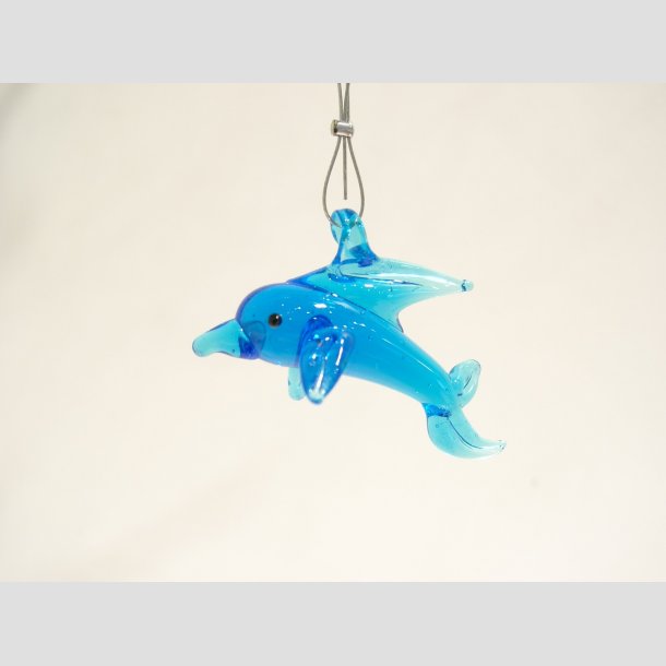 Hngende Glasfigurer - Glas Delfiner - Lysebl - 4cm Lysebl&aring;
