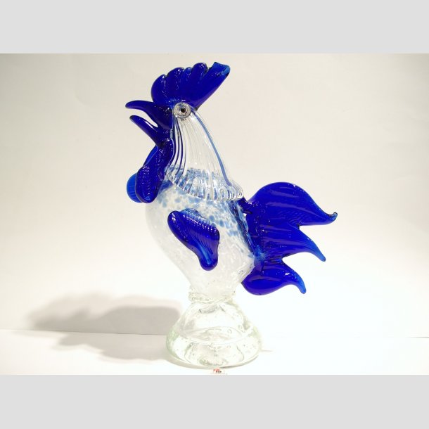 Glaskunst - Hane - Store Bl Glas Haner - 18-30cm Stor