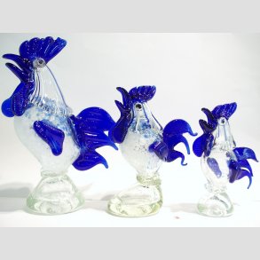 Glaskunst - Hane - Store Bl Glas Haner - 18-30cm