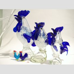 Glaskunst - Hane - Store Bl Glas Haner - 18-30cm