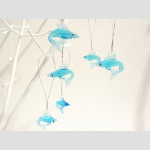 Hngende Glasfigurer - Glas Hajer - Lysebl - 3-4cm