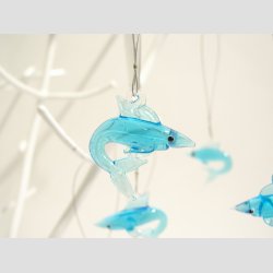 Hngende Glasfigurer - Glas Hajer - Lysebl - 3-4cm