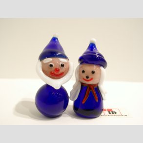 Nisser Glasfigur - Med Bl Hat I Glas - Mini 4-5cm