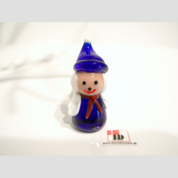 Nisser Glasfigur - Med Bl Hat I Glas - Mini 4-5cm Nissepige