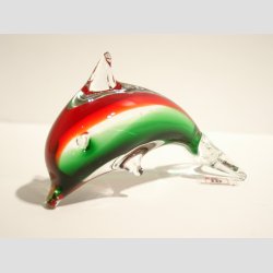 Stende Klar/Rd/Grn Glas Delfin - 9-10cm