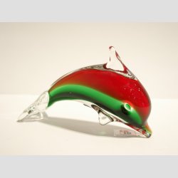 Stende Klar/Rd/Grn Glas Delfin - 9-10cm