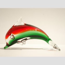 Stende Klar/Rd/Grn Glas Delfin - 9-10cm