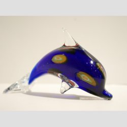 Stende Klar/Mrkebl Millefiori Glas Delfin - 9-10cm