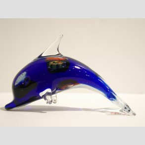 Stende Klar/Mrkebl Millefiori Glas Delfin - 9-10cm