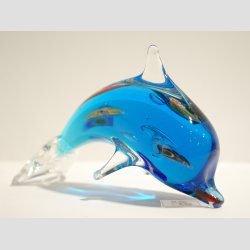 Glas Delfin - Stende Klar/Lysebl Millefiori Glas Delfin - 10cm