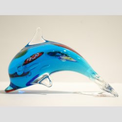 Glas Delfin - Stende Klar/Lysebl Millefiori Glas Delfin - 10cm