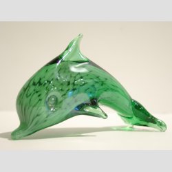 Stende Grn/Hvid Sne Glas Delfin - 10cm