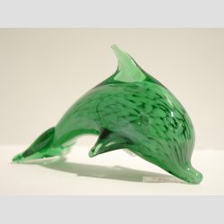 Stende Grn/Hvid Sne Glas Delfin - 10cm
