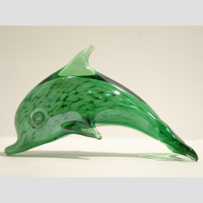 Stende Grn/Hvid Sne Glas Delfin - 10cm