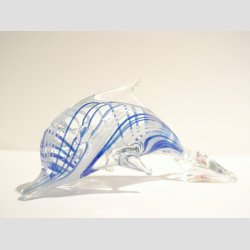 Stende Klar/Bl/Hvid Striber Glas Delfin - 9-10cm