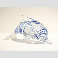 Stende Klar/Bl/Hvid Striber Glas Delfin - 9-10cm