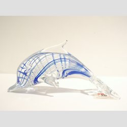 Stende Klar/Bl/Hvid Striber Glas Delfin - 9-10cm